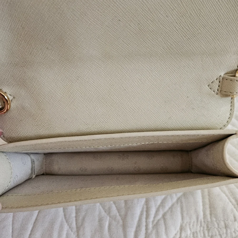 Tory Burch Robinson perforated leather mini crossbody clutch in off-white